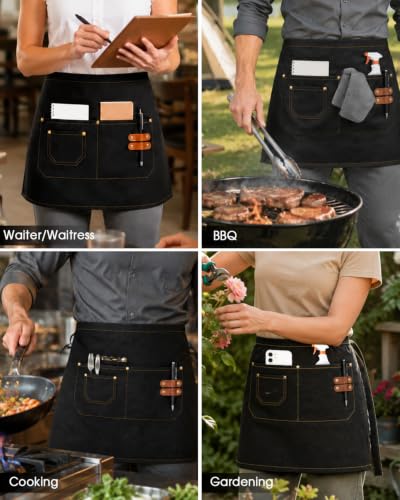 2-Pack Work Server Apron for Men Women with 3 Pockets for waiting staff