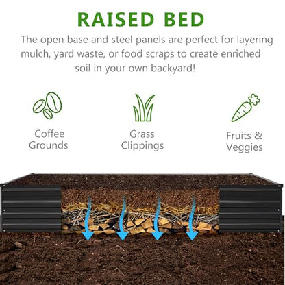 2PCS 9x3x1ft Galvanized Raised Garden Bed Kit,Metal Planter Box for Vegetables,Flowers,Herbs Durable Rust-Resistant Patio Gardening Beds,Black - color: Black, size: 9x3x1(2PCS)