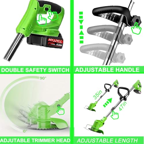 Cordless Weed Wacker with Wheels,Electric Weed Eater Battery Powered - color: Green