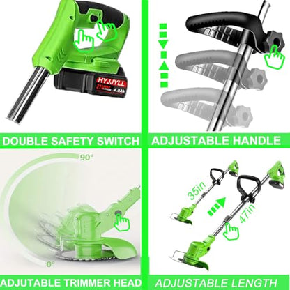 Cordless Weed Wacker with Wheels,Electric Weed Eater Battery Powered - color: Green