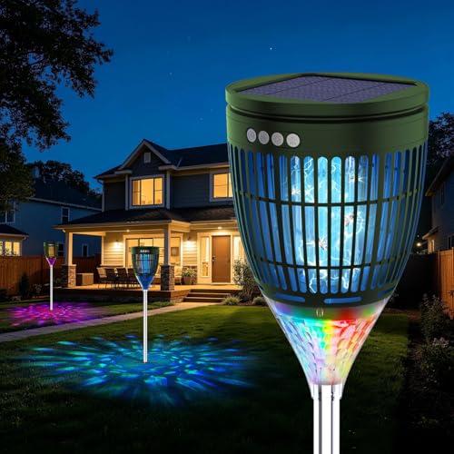 Rossetta Solar Bug Zapper Outdoor, Fly Zapper with Flame & Projector Light - color: Olive Green