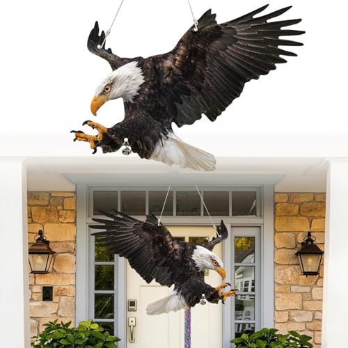 2 Pcs Eagle to Keep Pigeon Woodpecker Animals Away, Flat Paper Hanging Fake Eagle with Reflective Tape for Scare Animals Away, Weatherproof Outdoor Decor for Patio Backyard Porch Balcony Orchard - color: 2pcs-black Eagle 01