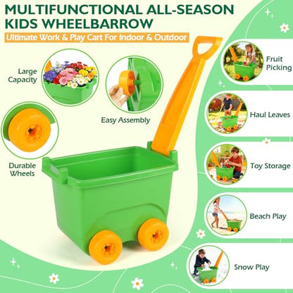 FHOZGECY Kids Gardening Set with Wheelbarrow and Metal Tools for Ages 3-8