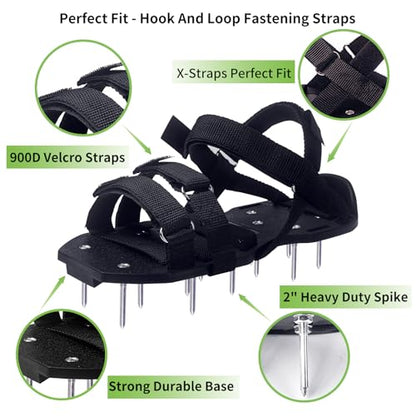 Lawn Aerator Shoes Pre‑Assembled with Secure Dual Instep Straps for Lawn - color: Black