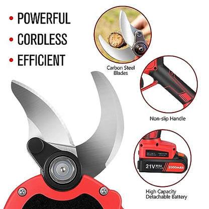 Electric Pruning Shears，Professional Cordless Tree Branch Pruner with 2PCS Lithium Battery and Matching Tools，30mm (1.2″) Cutting Diameter