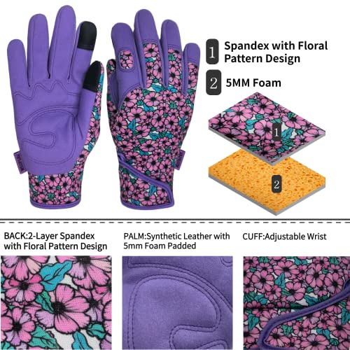 Cute Pattern Gardening Gloves,Thornproof Garden Glove,Gardener Gift - color: 1 Pair Per Pack-purple, size: Large
