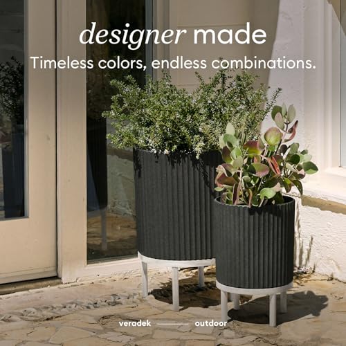 Veradek Demi Series Raised Planter - Round Planter with Stand - color: Black/White, size: 16 inch - 2 Pack