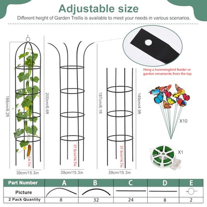100% Metal 2pc Obelisk Garden Trellis 6.6 Feet Tall Sturdy Plant Support - size: 2PC