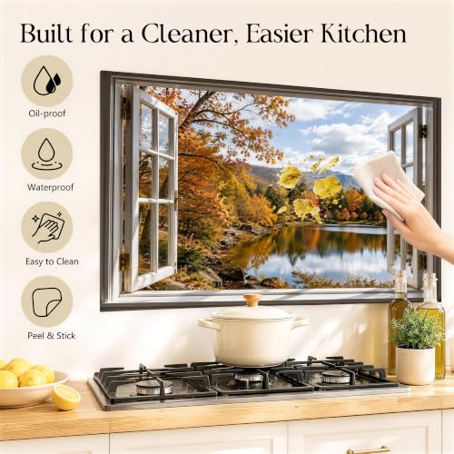 Autumn Lake Window Backsplash Sticker 17.3 x 28 in Peel and Stick PVC - color: Colorful1600