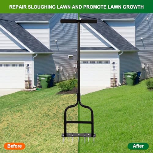 sancat Aerator Lawn Tool,Manual Lawn aerators with 11 Iron Spikes,Sturdy Handle Grass Aerator for Yard,Lawn Aerator Tool for Garden, Revives Lawn Health.