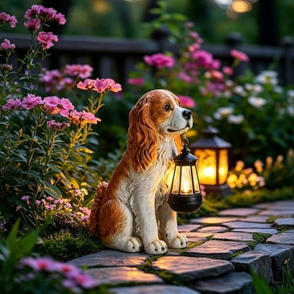 Dog Garden Statues, Cocker Spaniel Statue Holding Lantern Yard Decorations - style: American Cocker Spaniel