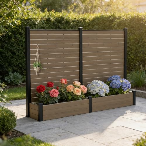 Kozyard 2Pack Privacy Screen with Planter 70"H x 51"W Outdoor Garden Screen - color: Taupe/2Pack