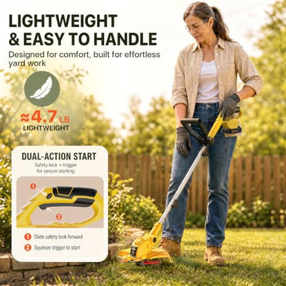 21V Electric Weed Wacker Cordless String Trimmer 2 X 2.0Ah Batteries