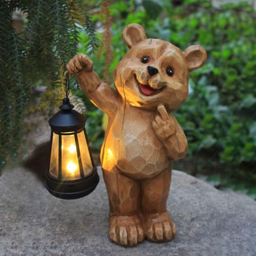 Solar Garden Statues Bear Figurine Outdoor Lights, Resin Yard Decorations Outdoor, Garden Decor Unique Birthday Housewarming Gifts for Mom (Bear 1) - style: bear 1