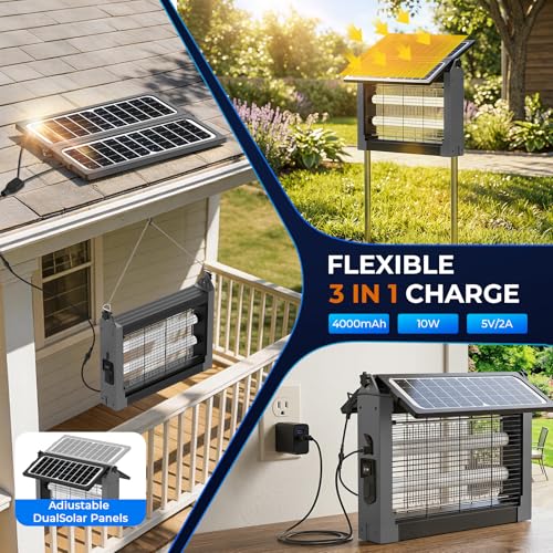 Solar Bug Zapper, 4500V Mosquito Zapper Waterproof for Patio - color: Gray