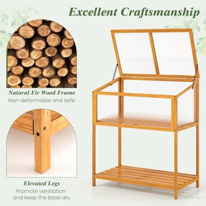Giantex Wood Cold Frame Greenhouse, Raised Flower Planter Protection with Transparent Openable Roof & Slatted Shelf, Indoor Outdoor Hot House for Garden Balcony, 36”x20”x42” - size: 36”x20”x42”