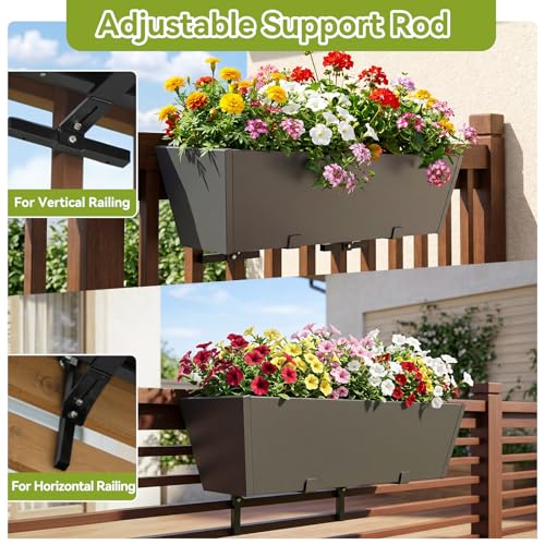 Railing Planter Box 36 Inch, Heavy Duty Metal Window Boxes - size: 1 Pack