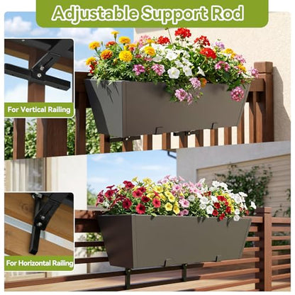 Railing Planter Box 36 Inch, Heavy Duty Metal Window Boxes - size: 1 Pack
