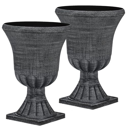 2-Pack 22" Washed Black Plastic Urn Planters with Drainage Holes - color: 22"h-washed Black