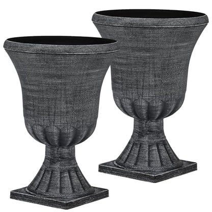 2-Pack 22" Washed Black Plastic Urn Planters with Drainage Holes - color: 22"h-washed Black