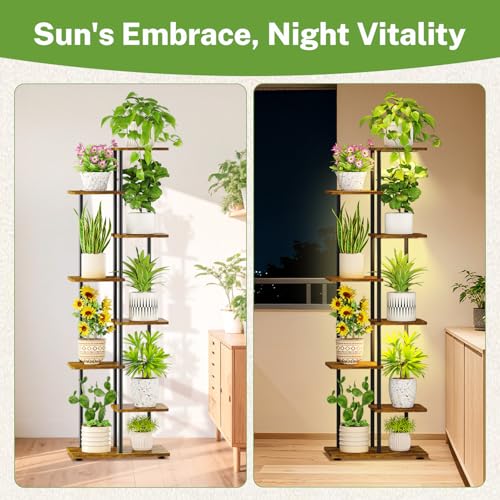 iDavosic.ly Plant Stand Indoor with Grow Lights, Tall 7 Tier Shelf, Brown - color: Rustic Brown with Light, size: 7 Tier