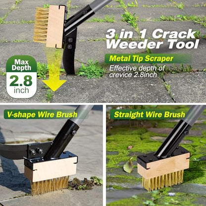 Walensee 66.5in Adjustable 3-in-1 Crack Weeder & Moss Remover Brush Tool