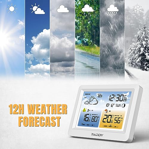 Raddy WM6 Wireless Weather Station, Rechargeable Battery Console - color: White