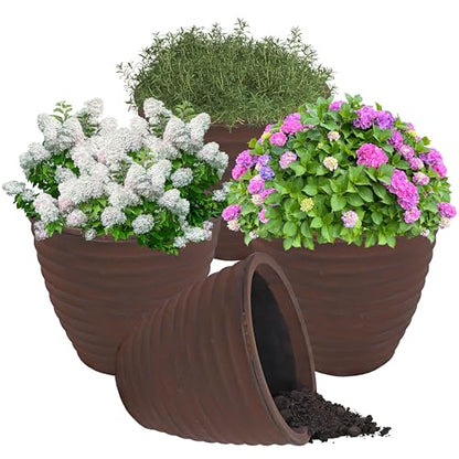 Sunnydaze Ribbed 13'' Plastic Planter Pot for Plants, Sable, 4pk - size: 13 in