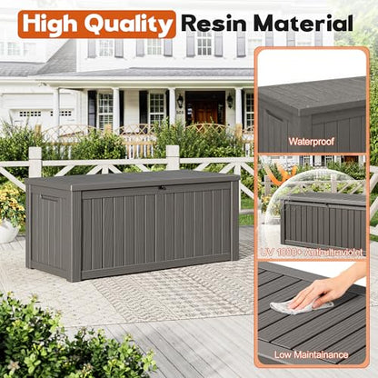 Outdoor Deck Storage Box, Waterproof, Grey,150 Gallon - color: Striped Gray, style: 180 Gallon