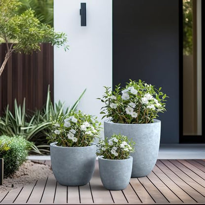 Kante Set of 3 Blue Gray Concrete Bowl Planters 18" 14" 10" Dia - color: Gray, size: 18"d + 14"d + 10"d