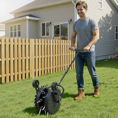 VEVOR Rolling Lawn Core Aerator, 16.6 in Coring Aerator Roller with Anti-Clog Tines, Heavy Duty & Rust-Resistant, Yard Grass Pulling Plugs Manual Aeration Tool for Compacted Garden Soil Loosening