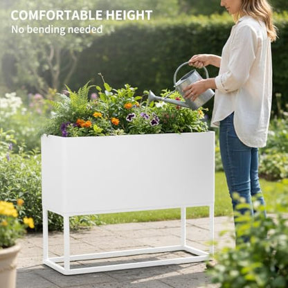Modern Raised Metal Planter Box with Legs,38" L x 15" W x 30.5" H - color: White