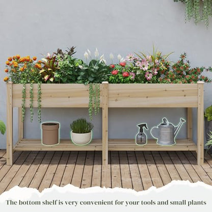 Raised Garden Bed Elevated Wood Planter Box with Shelf Garden Planter - color: Natural, size: 72*24*30.5IN