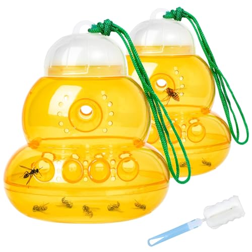 2 Pack Reusable Wasp Traps Outdoor Hanging - color: yellow