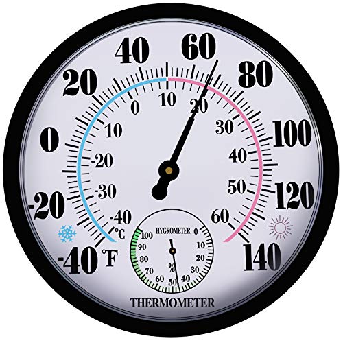 Outdoor Thermometers Hygrometer 10 Inch Outdoor Thermometer for Patio - color: Black