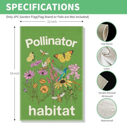 Perfectinsoy Pollinator Habitat Friendly Garden Flag 12x18 Gardener Gifts - color: Beige40