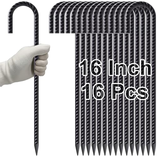 VVOKGO Rebar Stakes 16 Inch J Hook Heavy Duty Steel Chain Link Fence Stakes - color: J-16 Inch-Φ5/16"-Black, size: J-16 Inch-16 Pcs