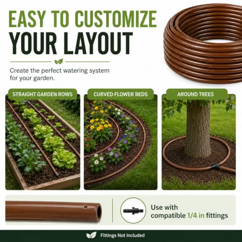 1/4 Inch Drip Irrigation Tubing, 100 ft Brown PVC Dripline
