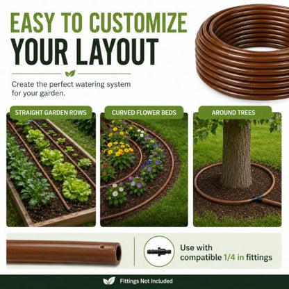 1/4 Inch Drip Irrigation Tubing, 100 ft Brown PVC Dripline