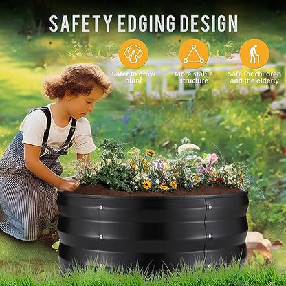 ZXZYHFTY Galvanized Steel Round Raised Garden Bed, 3 Pack, Black - color: Black
