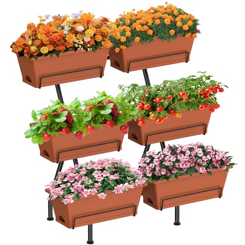 3-Tier Vertical Garden Planter with 6 Boxes, 31" Tall Raised Garden Bed - color: Brick Red, size: 3-Tier