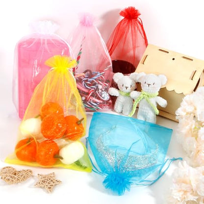 Diueoly Pink Organza Bags, Mesh Drawstring 8x12 Inch, 50PCS, Wedding Gift Bags, Party Favor Bags, Fruit Protection Bags - color: pink