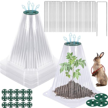 VICAMB 20 Pack Garden Cloches for Plants with 40PCS Ground Stakes,Clear Reusable Bell Covers with Rotatable Vent for Plant Protection,Garden Protector from Animals Birds Chicken,7.9" H X 6.7" D
