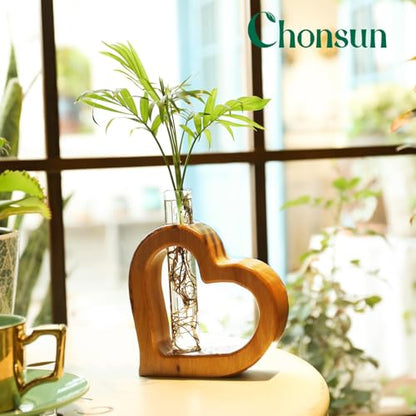 Glass Test Tube Plant Propagation Station Wooden Terrarium Holder - size: 5.3*5.3IN