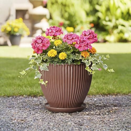 10 Inch Planter, Ceramic Flower Pot with Saucer, Rust Red - color: Rust Red, size: 10 Inch