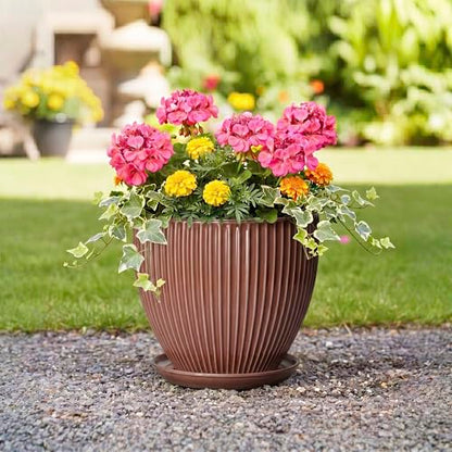 10 Inch Planter, Ceramic Flower Pot with Saucer, Rust Red - color: Rust Red, size: 10 Inch