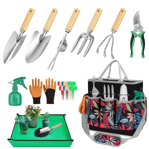 Gardening Tool Set with Tote Bag Heavy-Duty Garden Tools Gift for Beginning
