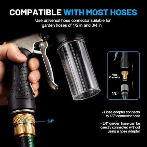 Metal Hose Nozzle with Soap Dispenser,High Pressure Foam Sprayer - size: Long Nozzle