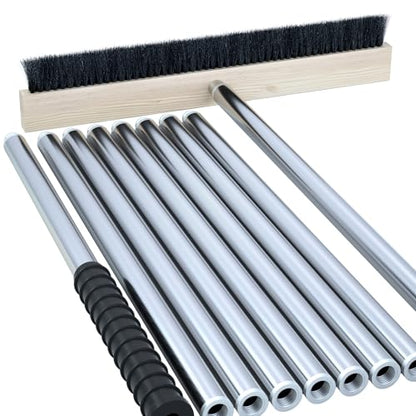 Leaf Roof Brush Cleaning Kit, Stainless Steel Pole (Extends 2ft to 16.5ft), Rake for All Roof Types & Solar Panels