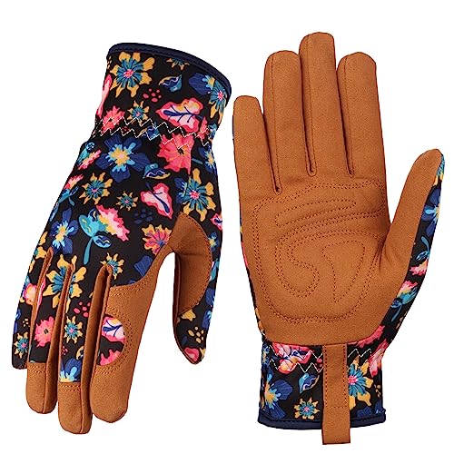 Bamllum Gardening Gloves for Women, Leather Garden Gloves - color: Shuicaizong